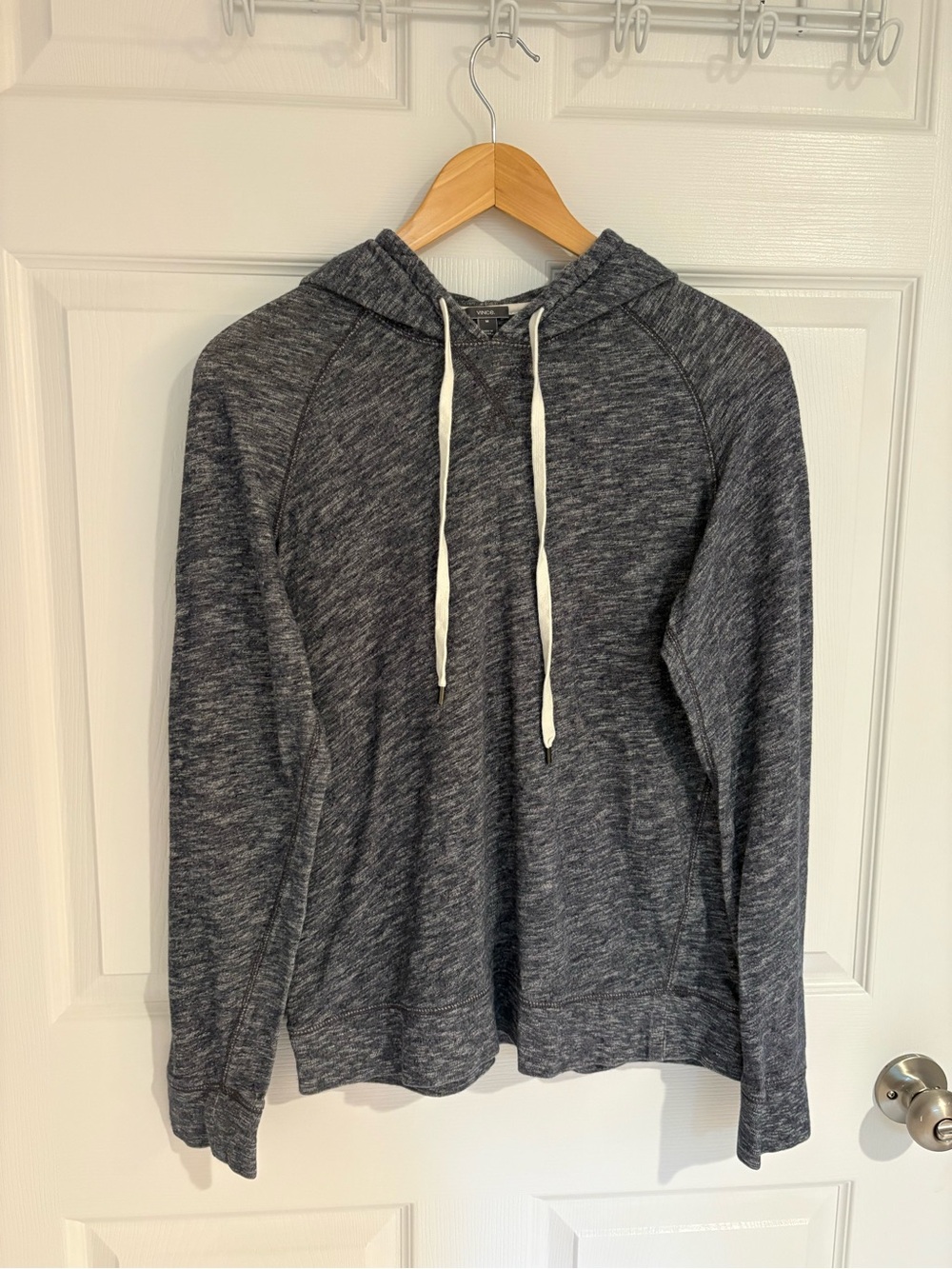 Vince Cotton Heathered Charcoal/Blue White Pullover Hoodie - Picture 2 of 6